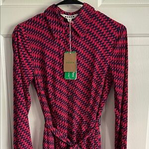 Boden Poppy and Navy Printed Long Sleeve Dress